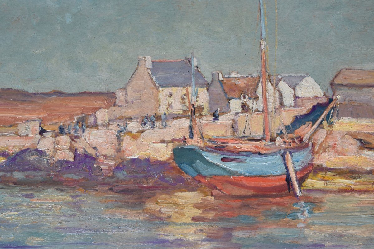 Marcel Canet "le Port En Bretagne" Huile Sur Panneau 37x54-photo-1